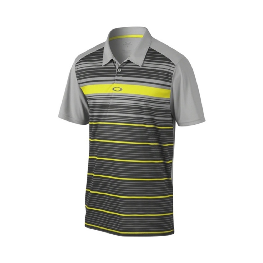 Oakley Men’s Gray and Yellow Striped Golf Polo